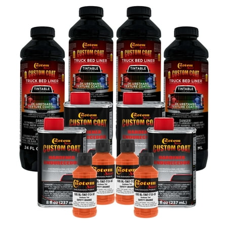 Custom Coat Safety Orange 1 Gallon Urethane Spray-On Truck Bed Liner Kit -Easy Mixing , Prevent Stop Rust