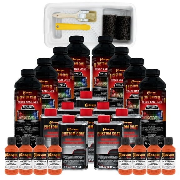 Custom Coat Safety Orange 2 Gallon Urethane Roll-On, Brush-On or Spray-On Truck Bed Liner Kit with Roller and Brush Applicator Kit