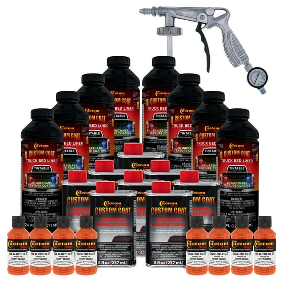 Custom Coat Safety Orange 2 Gallon Urethane Spray-On Truck Bed Liner Kit with Spray Gun, Prevent Rust