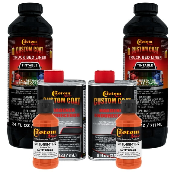 Custom Coat Safety Orange 2 Quart (1/2 Gallon) Urethane Spray-On Truck Bed Liner Kit - Easy Mixing , Prevent Stop Rust