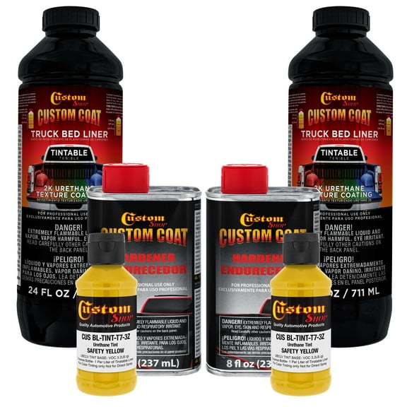Custom Coat Safety Yellow 2 Quart (1/2 Gallon) Urethane Spray-On Truck Bed Liner Kit - Easy Mixing , Prevent Stop Rust
