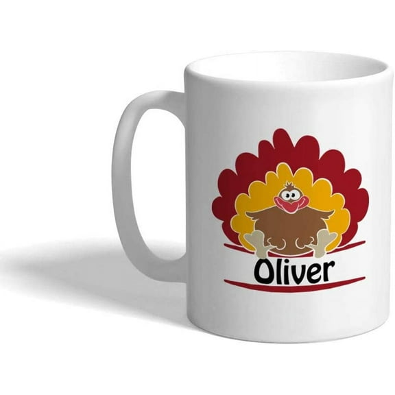 Custom Coffee Mug 11 Ounces Personalized Name Turkey Bird Thanksgiving H Ceramic Tea Cup White