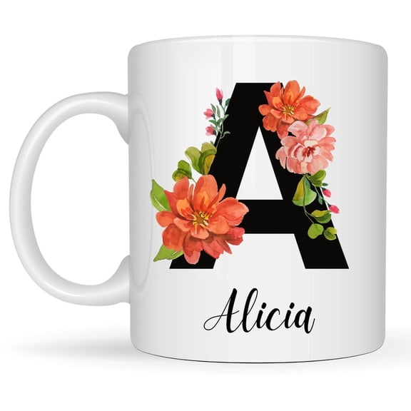 Custom Coffee Personalized Ceramic Cups With Initial Name Monogram, AURORAVALLEY, 11oz-15oz Mug