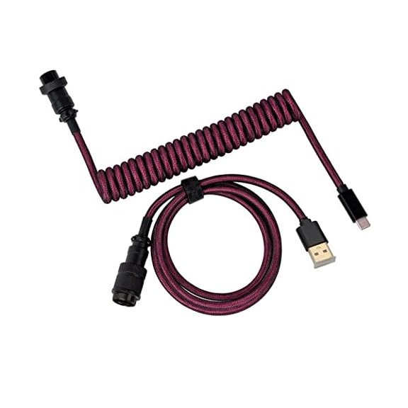 Custom Coiled USB C to A Cable with Detachable Double Sleeved Spiral Cable Extendable Spring Line Metal Aviator for Playstation, Mechanical Gaming Keyboards,Game Console, Printer and Cellphone