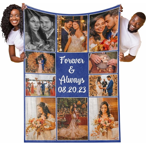 Custom Collage Blanket - Print Your Pictures (10 Photos) - Personalized Collage Throw Fleece Blanket for Christmas, Boyfriend, Girlfriend