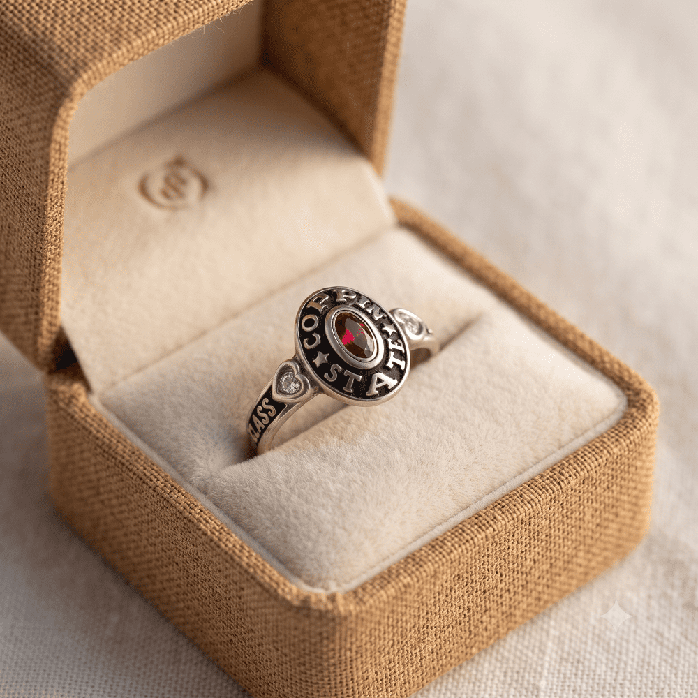Custom College Class Ring for Women, Silver Plated Oval Center Stone ...