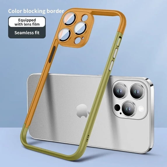Custom Color Phone Edge Frame Bumper Phone Case for iPhone 15 14 Plus 13 12 11 Pro Max Matte Plating Shockproof Lens Glass Cover 14 ProMax Khaki Green
