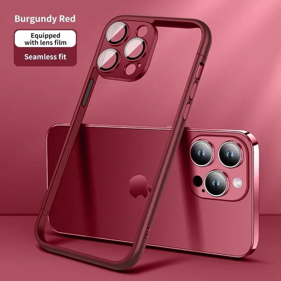 Custom Color Phone Edge Frame Bumper Phone Case for iPhone 15 14 Plus 13 12 11 Pro Max Matte Plating Shockproof Lens Glass Cover 13 Pro Pure Red