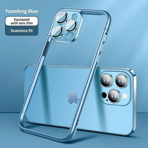 Custom Color Phone Edge Frame Bumper Phone Case for iPhone 15 14 Plus 13 12 11 Pro Max Matte Plating Shockproof Lens Glass Cover 13 Pure Blue