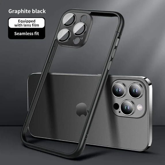 Custom Color Phone Edge Frame Bumper Phone Case for iPhone 15 14 Plus 13 12 11 Pro Max Matte Plating Shockproof Lens Glass Cover 15 Pure Black