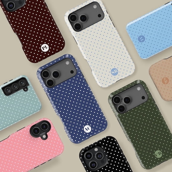 Custom Color Polka Dot Monogram Tough Phone Case, Personalized Initial Dual Layer Shock Absorbing Protective Hard Shell Cover, Compatible with iPhone 17