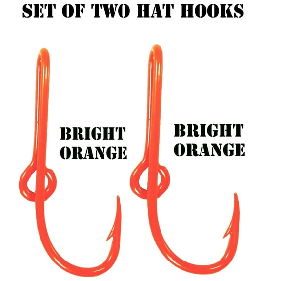 Custom Colored Eagle Claw Bright Orange Hat Fish Hooks for Cap (Set of Two Hat Hook pins) Two Bright Orange Hat Hook Clip