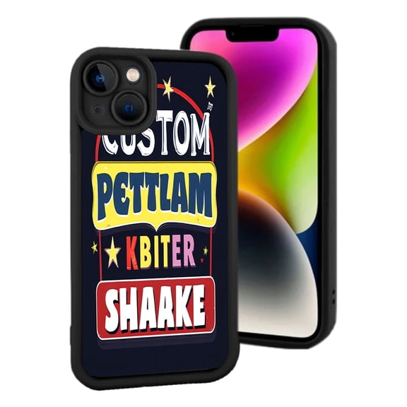 Custom Colorful Graphics iPhone 15 Case - Lightweight Yellowing Resistant Black Border Fun Text & Star Design