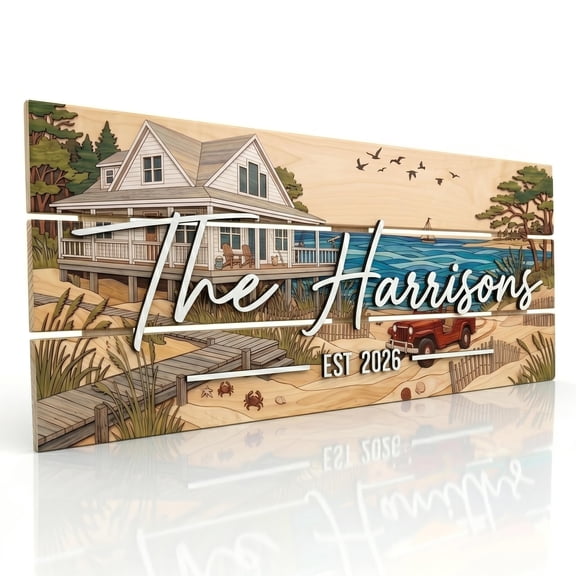 Custom Colorfull Themed Pallet Family Last Name Sign with Established Date - Multiple Size (BeachHouse, Standard)