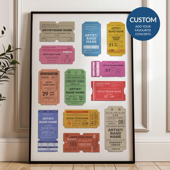 Custom Concert Ticket Poster Personalized Retro Memory Art Music 80s Rock Gig Lover Birthd