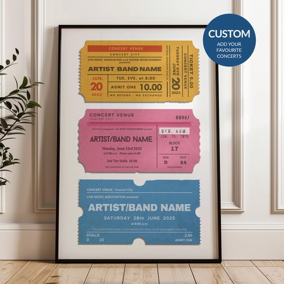 Custom Concert Ticket Stub Poster 3 Personalized Retro Memory Art Music 80s Rock Gig Lover