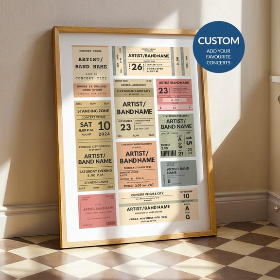 Custom Concert Ticket Stub Poster Personalized Memory Art Birthday Anniversary Gift Idea F