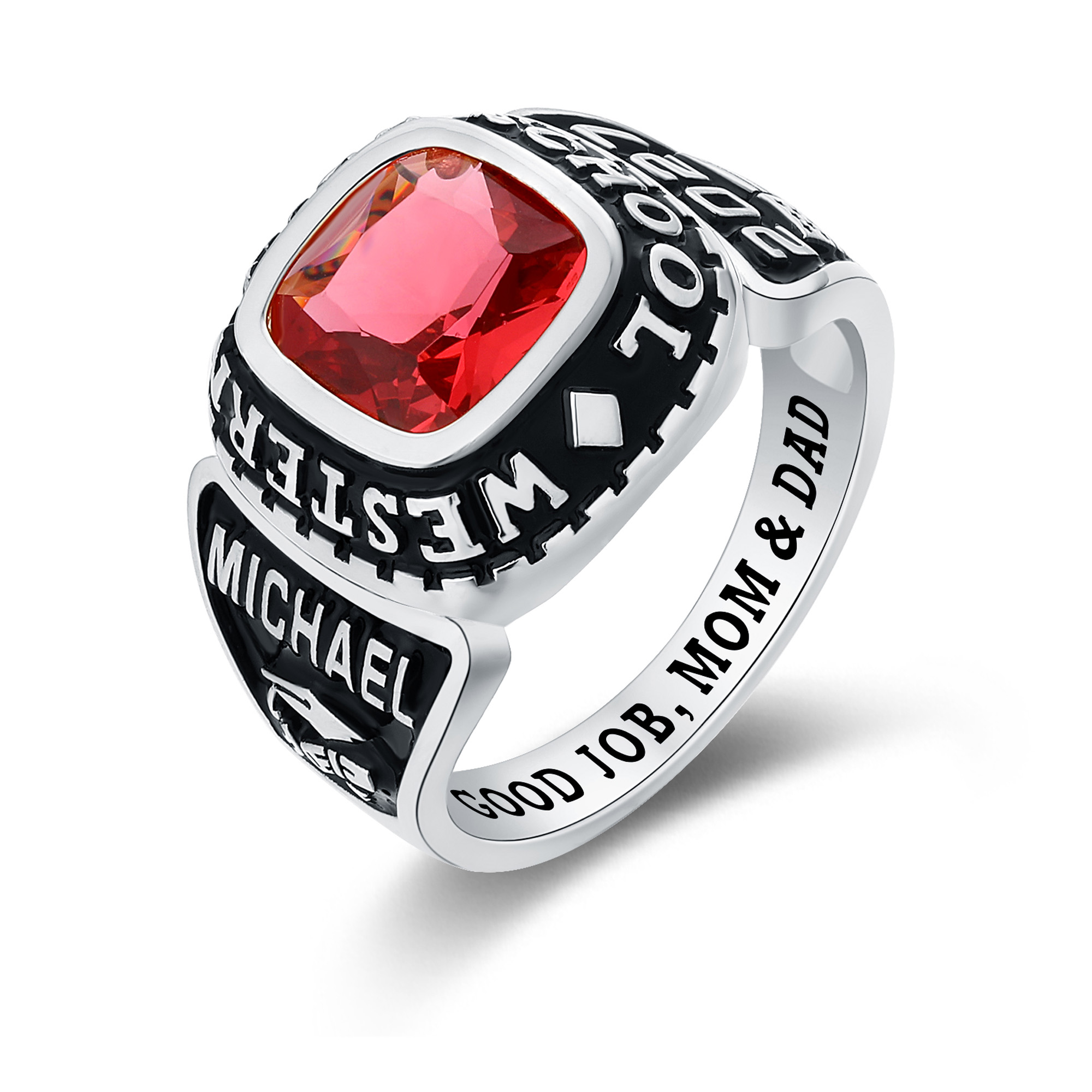 Mementos USA Custom Men's Class Ring 10kt White Gold for High School and College Graduation-Elite
