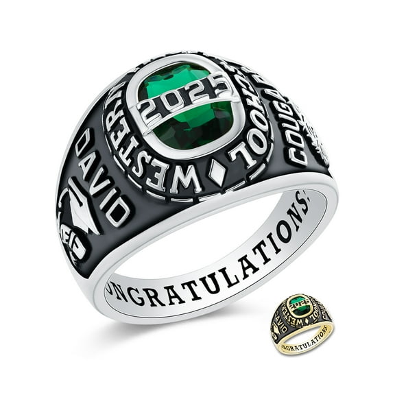 Mementos PJM Custom Men's Class Rings 10kt White Gold for High School and College-Royal
