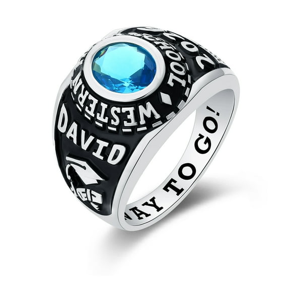 Mementos PJM Custom Large Men's Class Rings 10kt White Gold for High School and College Graduation