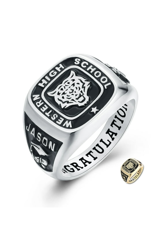 Mementos PJM Personalized Men's Class Rings 10kt White Gold for High School & College-Signet