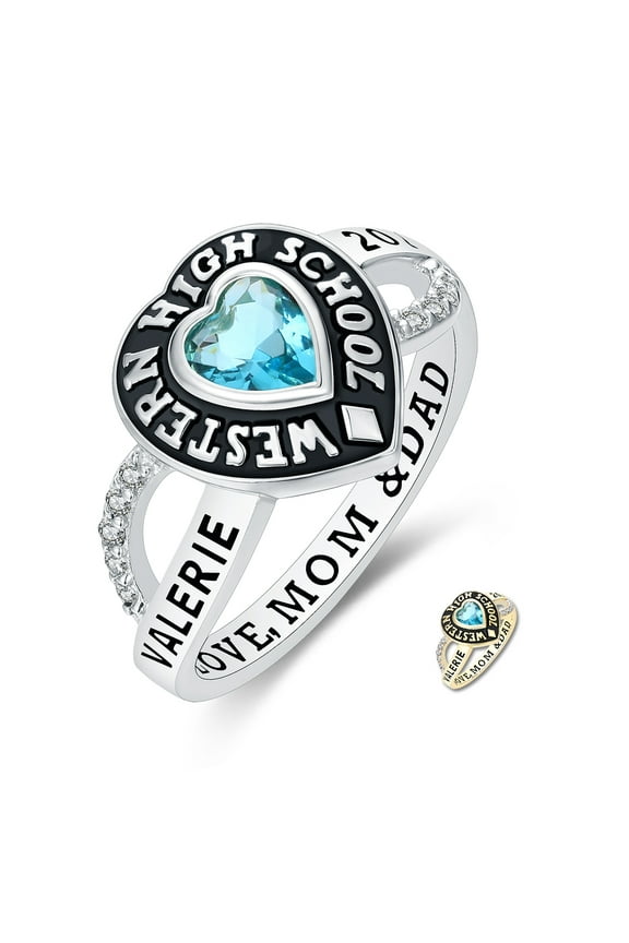 Mementos PJM Custom Class Rings 10kt White Gold for Women High School and College-Heartstone