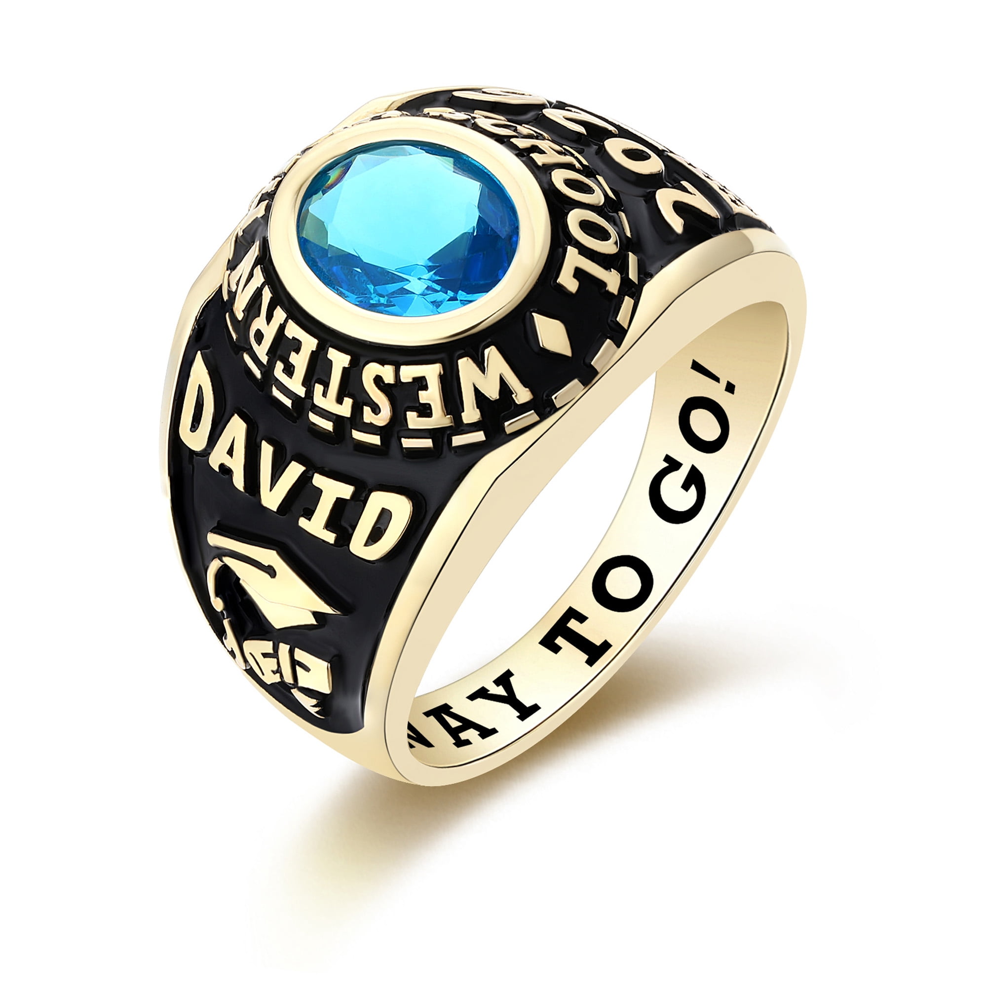 Mementos USA Custom Large Men's Class Rings 10kt Yellow Gold for High School and College Graduation