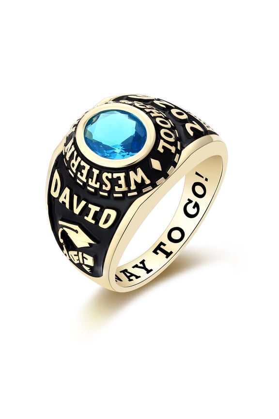 Mementos PJM Custom Large Men's Class Rings 10kt Yellow Gold for High School and College Graduation