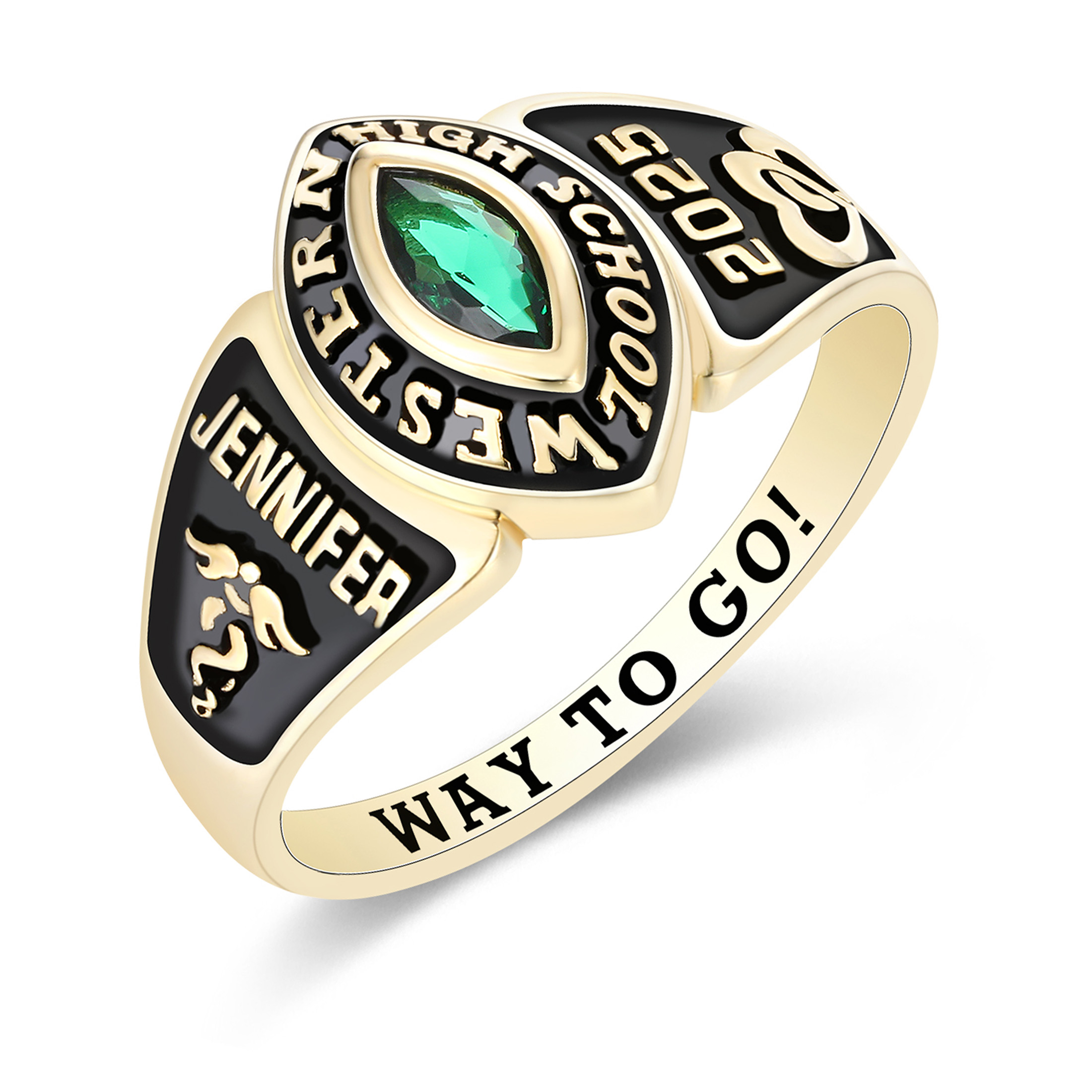 Mementos USA Custom Women's Class Rings 10kt Yellow Gold for High School & College-Journey