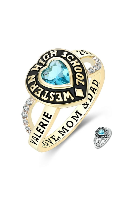 Mementos PJM Custom Class Rings 10kt Yellow Gold for Women High School and College-Heartstone
