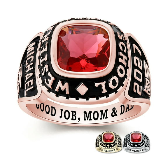 Mementos PJM Custom Men's Class Ring Sterling Silver for High School & College-Rose Gold-Elite