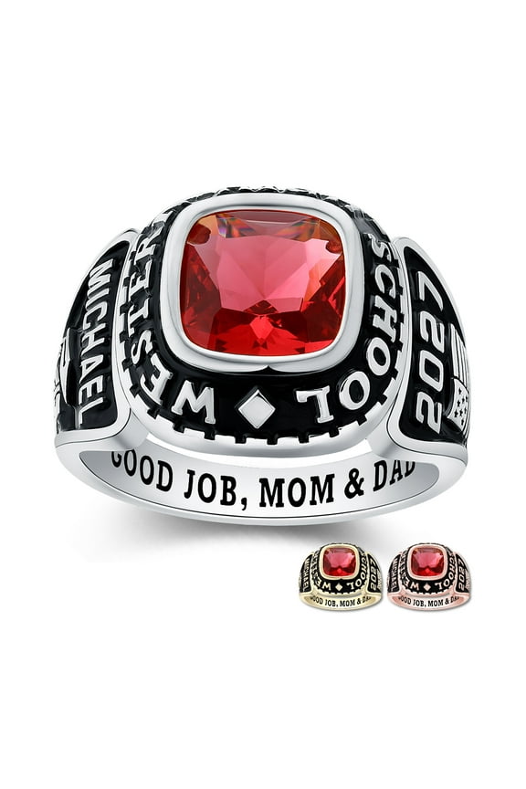 Mementos PJM Custom Men's Class Ring Sterling Silver for High School & College-Platinum Plated-Elite