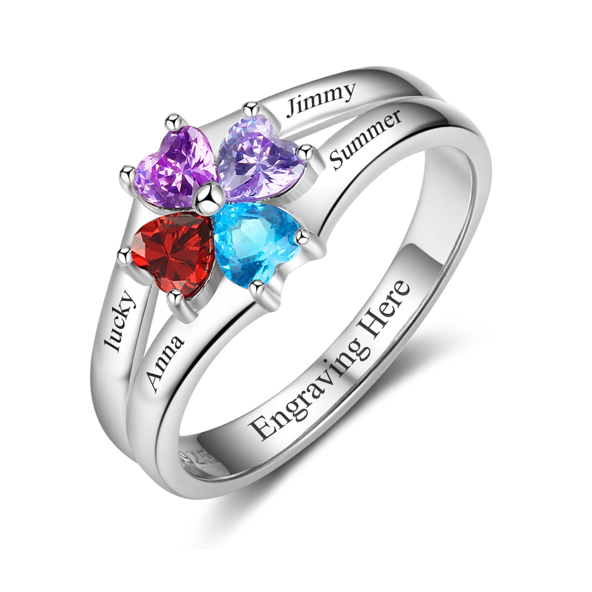 MEMENTOS JEWELRY Mementos USA Personalized Family Mother's (Women) Ring Sterling Silver-4 Birthstone & Name