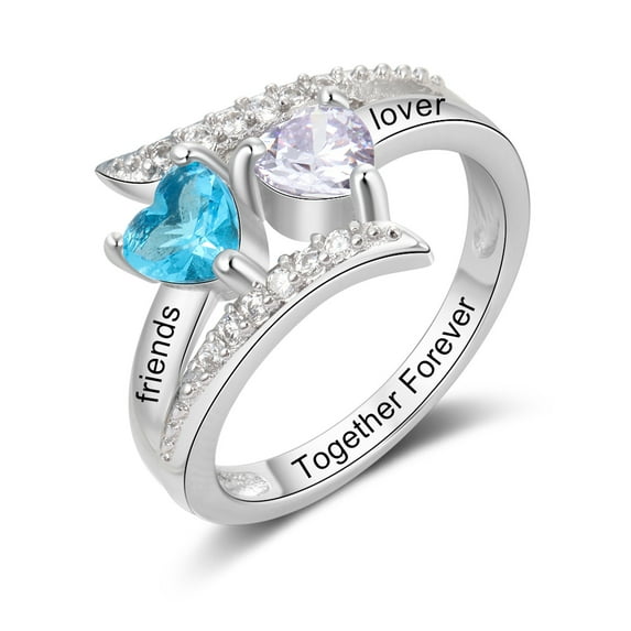 Mementos USA Personalized Family Mother's Ring Sterling Silver with 2 Birthstone & Names