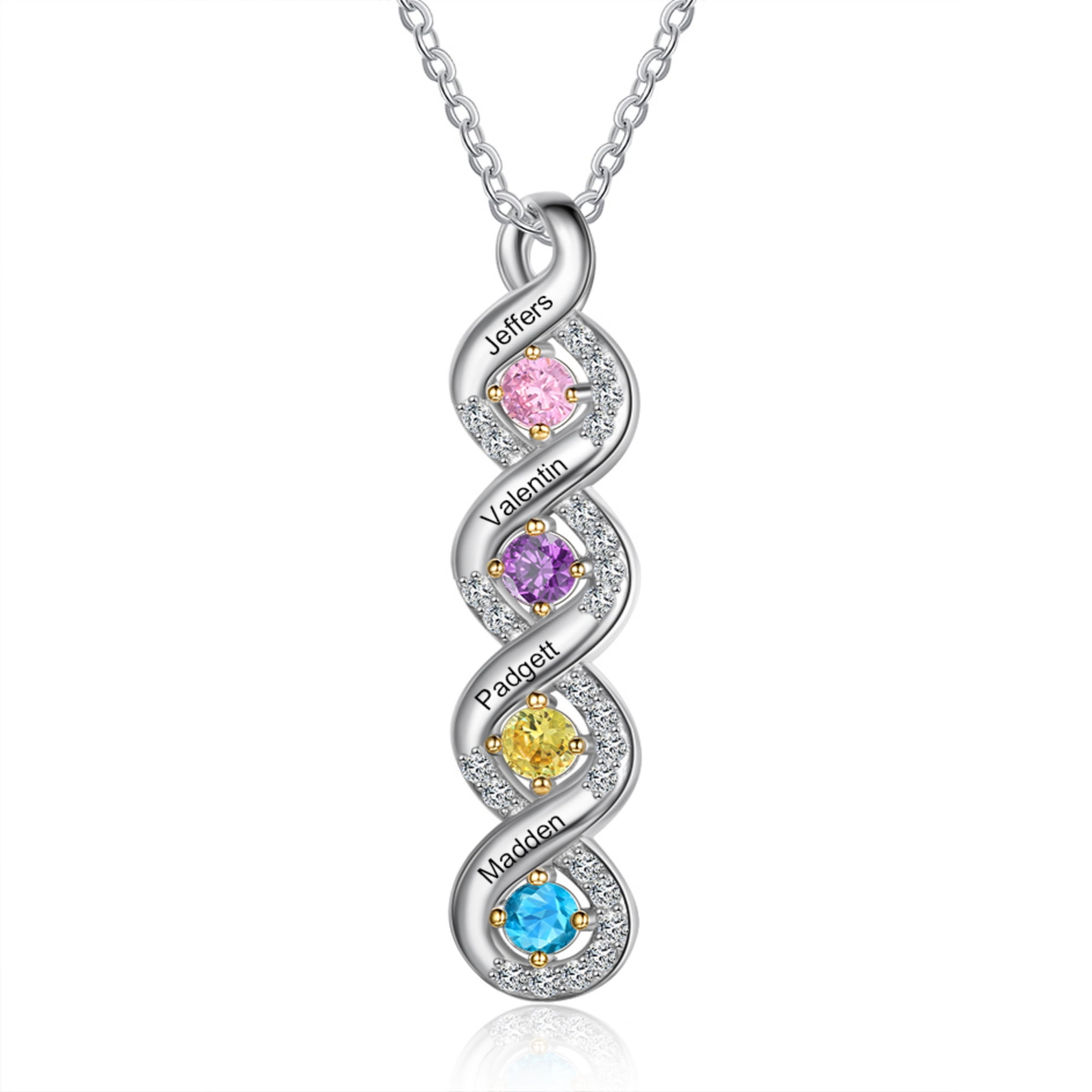 MEMENTOS JEWELRY Mementos Custom Family Women's (Mother's) Necklace Sterling Silver with 4 Birthstones and Names