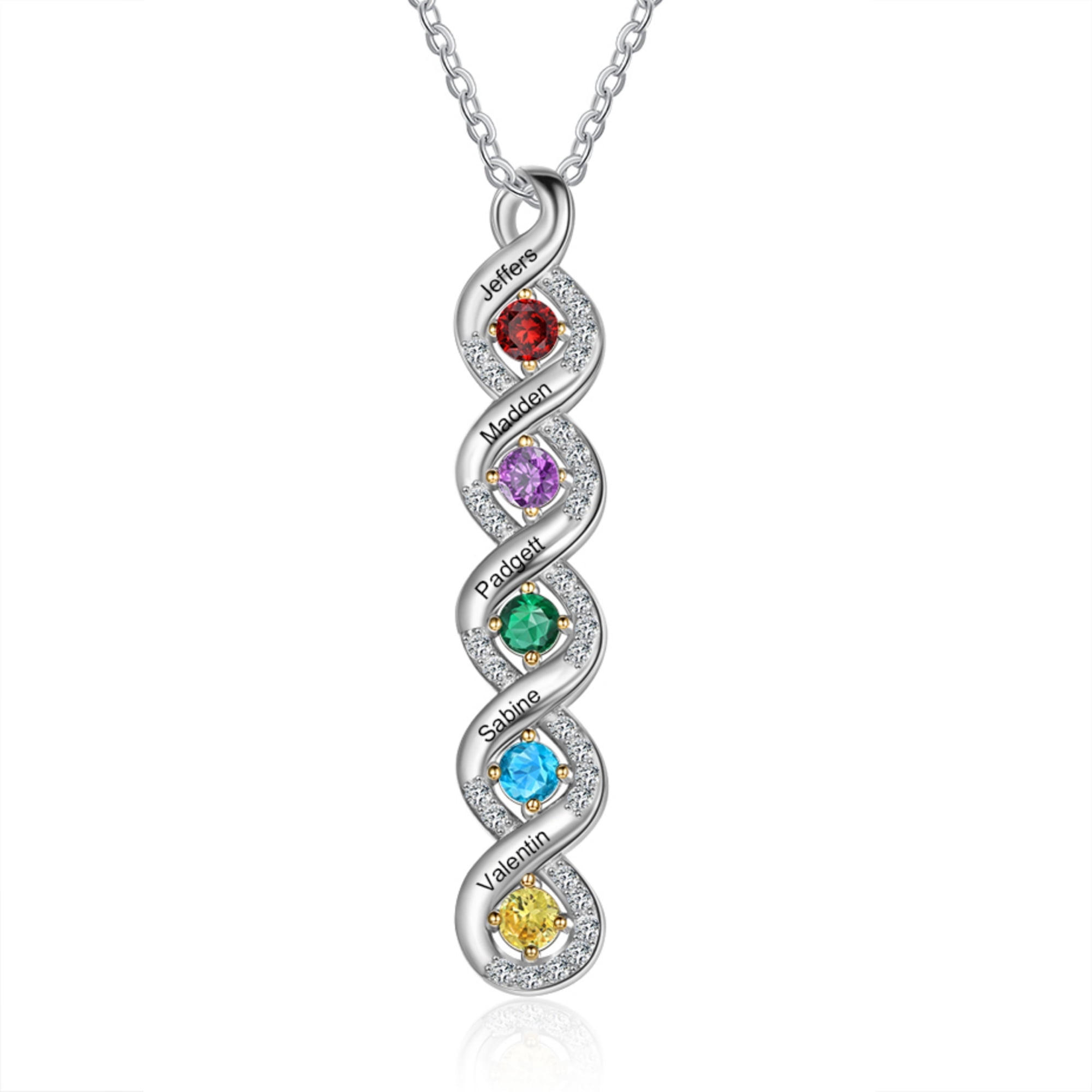 MEMENTOS JEWELRY Mementos Custom Family Women's (Mother's) Necklace Sterling Silver with 5 Birthstones and Names