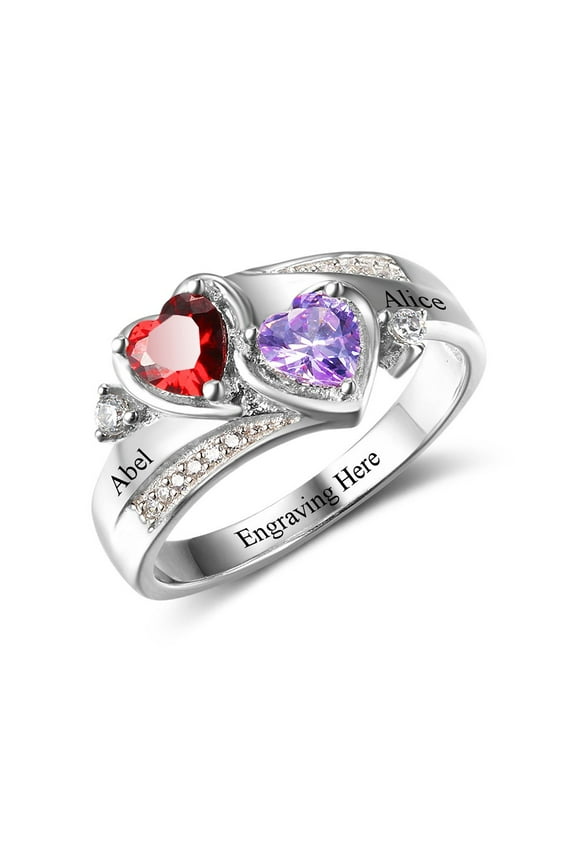 Mementos USA Personalized Family Mother's Ring Sterling Silver with 2 Birthstone & Name