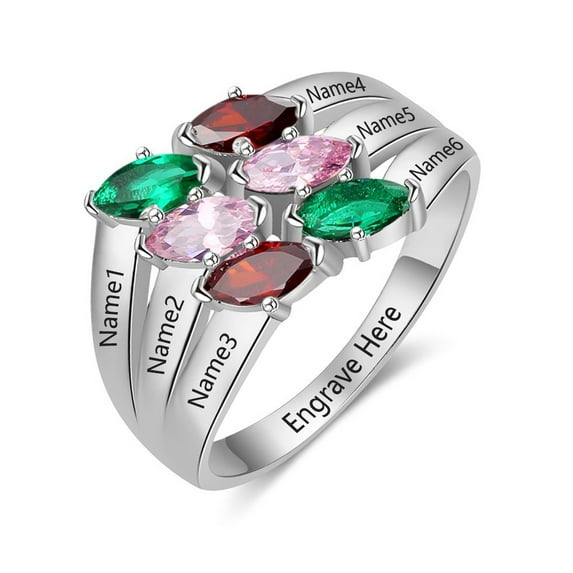 Custom Configurator Mementos USA Sterling Silver Family Rings for Women or Mother 6 Birthstone Name