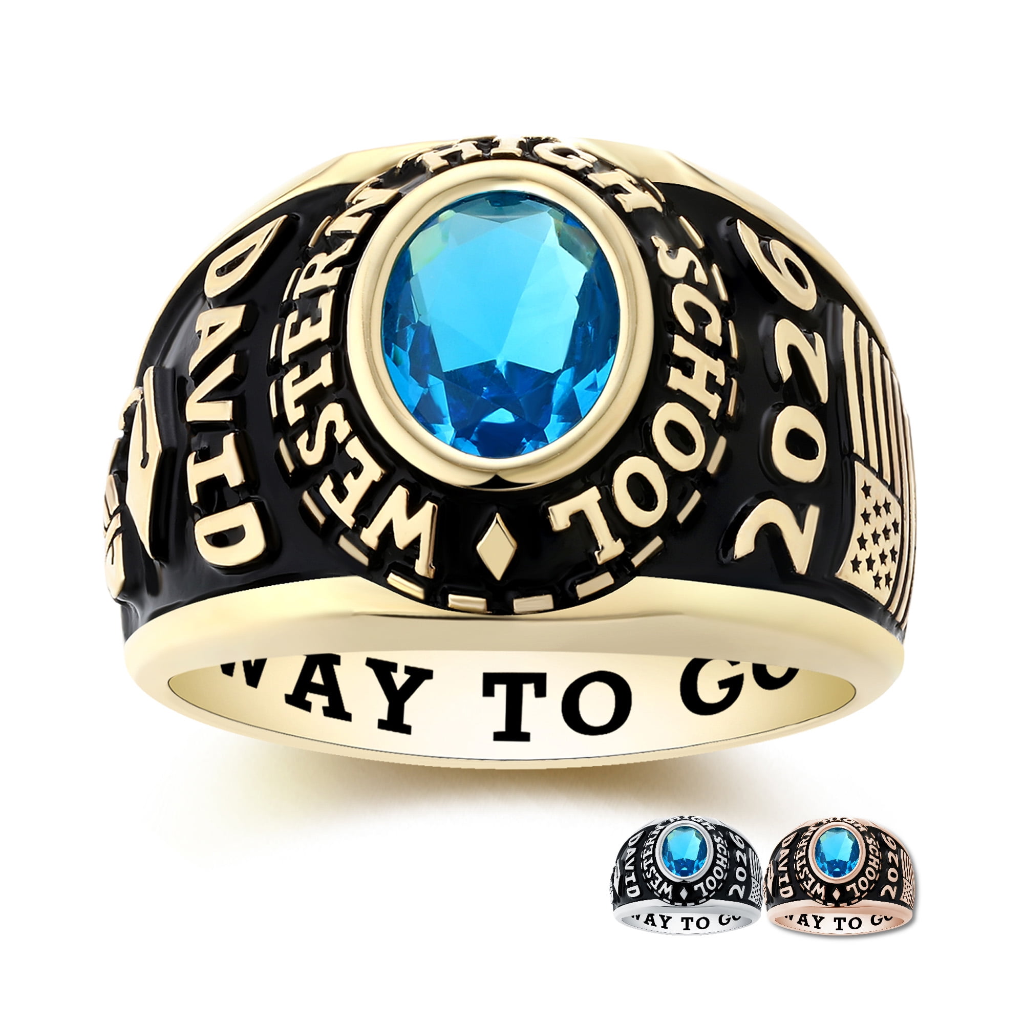 Mementos USA Custom Large Men's Class Rings Sterling Silver for High School and College Graduation