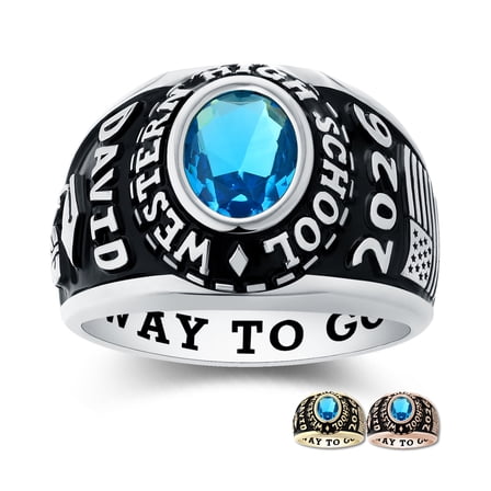 Mementos PJM Custom Large Men's Class Rings Sterling Silver for High School and College Graduation