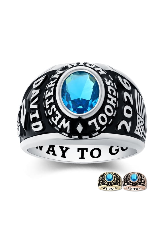 Mementos PJM Custom Large Men's Class Rings Sterling Silver for High School and College Graduation