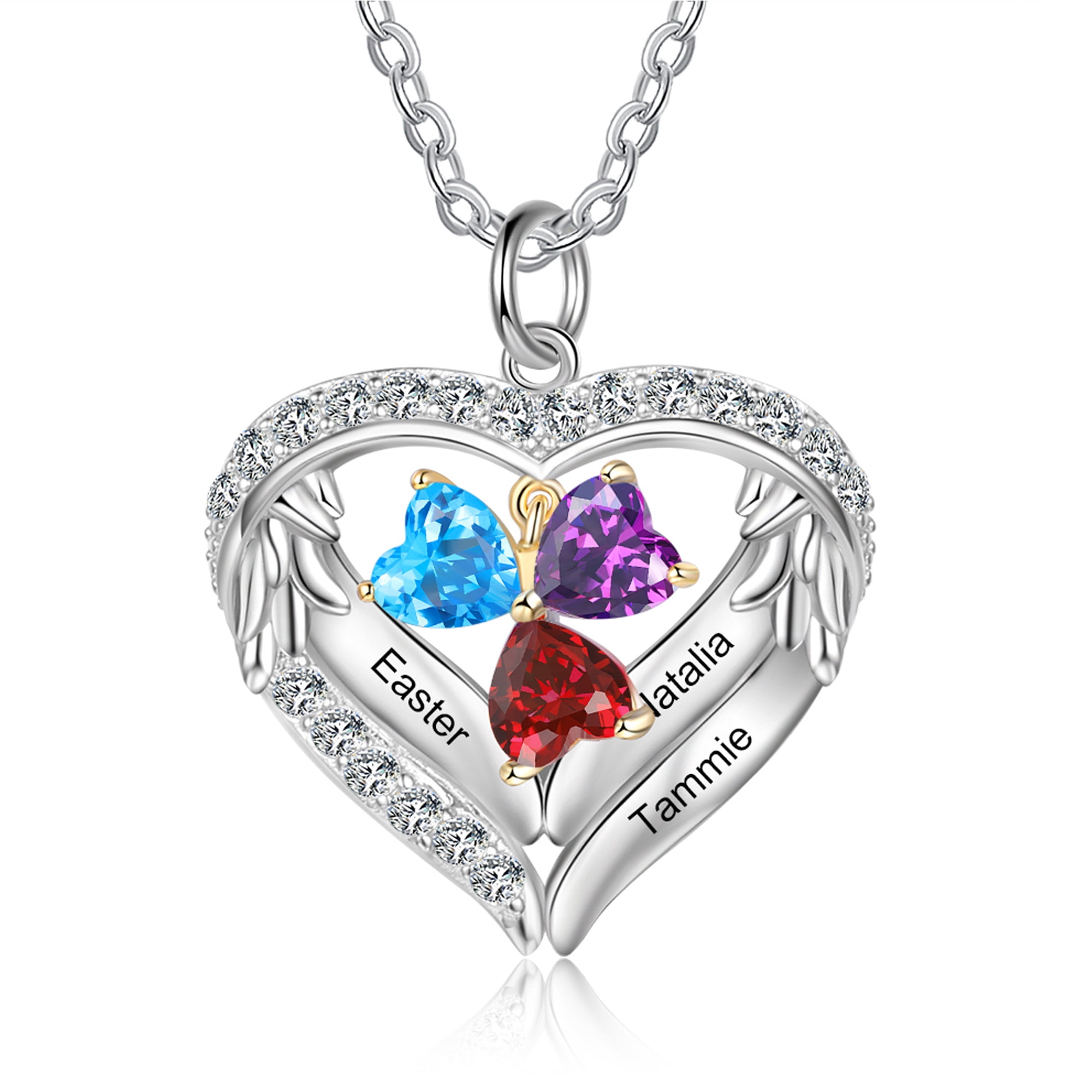 MEMENTOS JEWELRY Custom Configurator Mementos USA Sterling Silver Mother's Family Necklace for Women 3 Birthstone Name