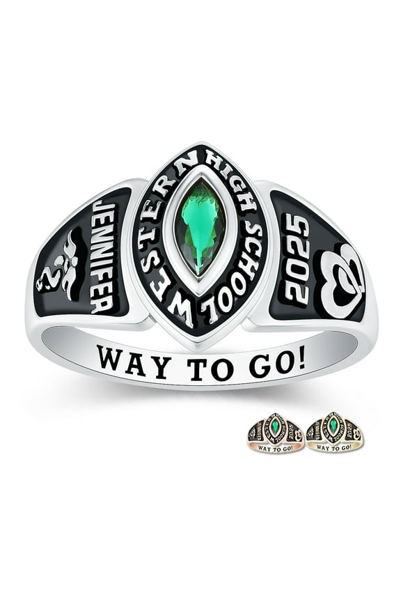Mementos PJM Custom Women's Class Rings Sterling Silver for High School & College-Platinum-Journey