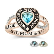 Mementos PJM Custom Class Rings Sterling Silver for Women High School College-Rose Gold-Heartstone