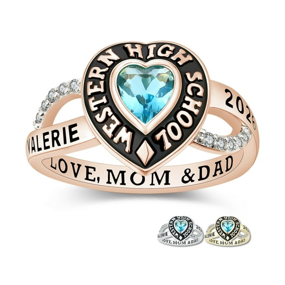 Mementos PJM Custom Class Rings Sterling Silver for Women High School College-Rose Gold-Heartstone
