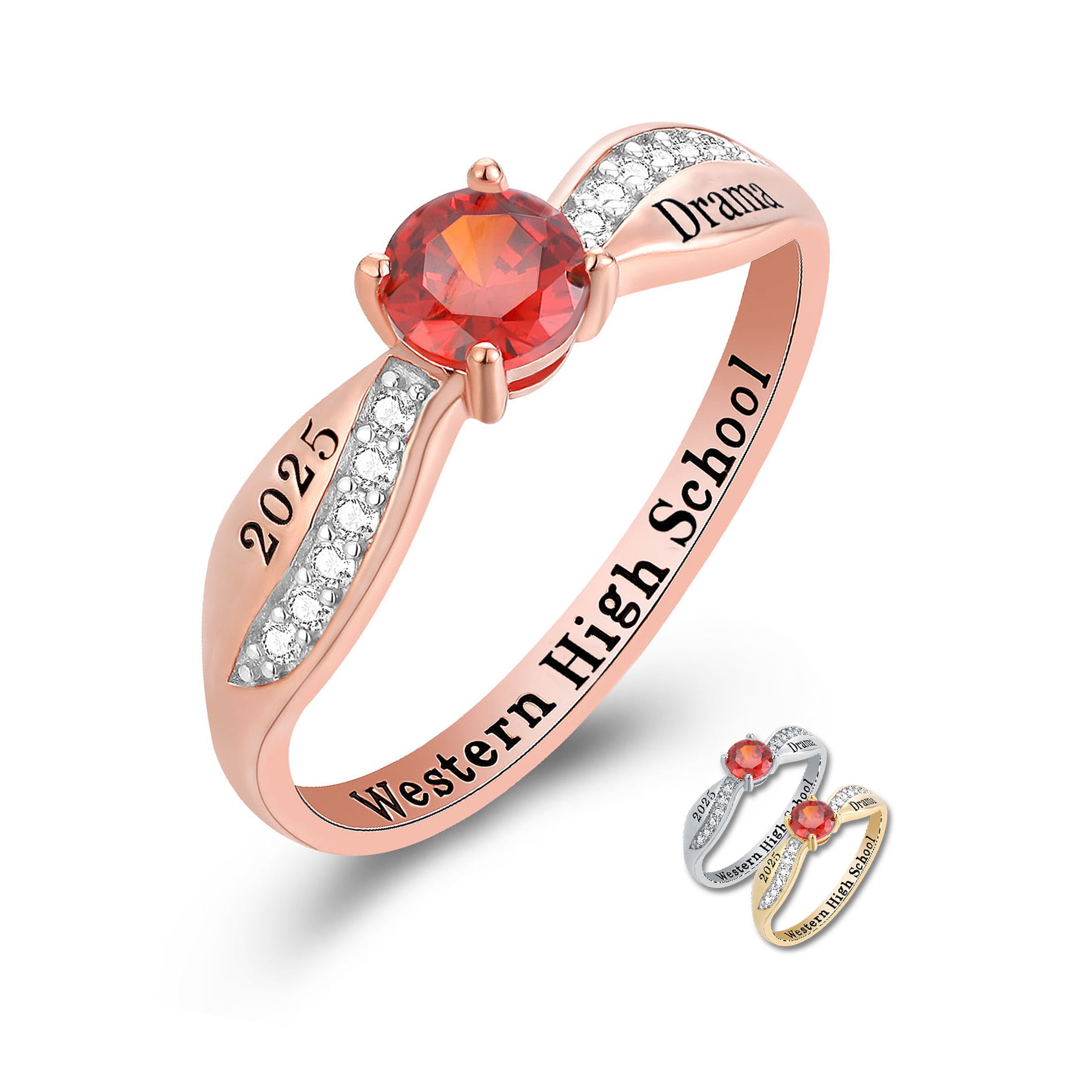 Mementos USA Custom Class Rings Sterling Silver for Women High School and College-Rose Gold-Dainty
