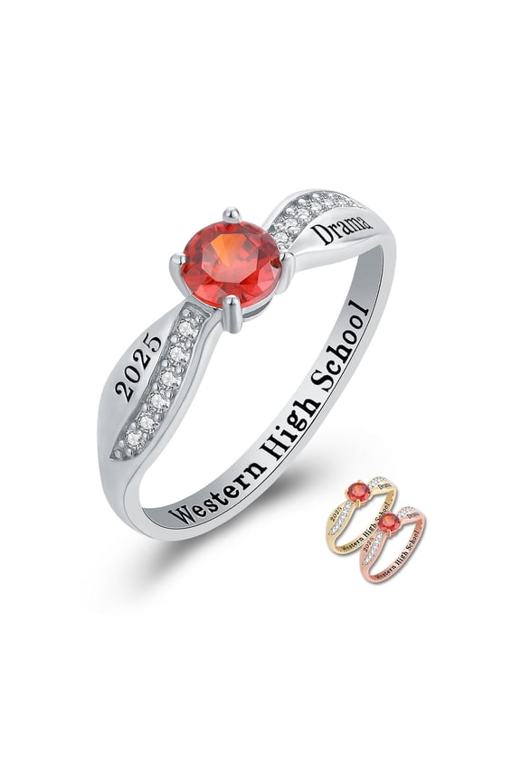 Mementos USA Custom Class Rings Sterling Silver for Women High School and College-Platinum-Dainty