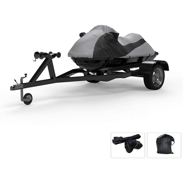 Custom Contour Fit Weatherproof Jet Ski Cover for Yamaha Wave Blaster II 1996-1997 - Gray/Black Color - All Weather - Trailerable - Protect from Rain & Sun! Includes Trailer Straps & Storage Bag