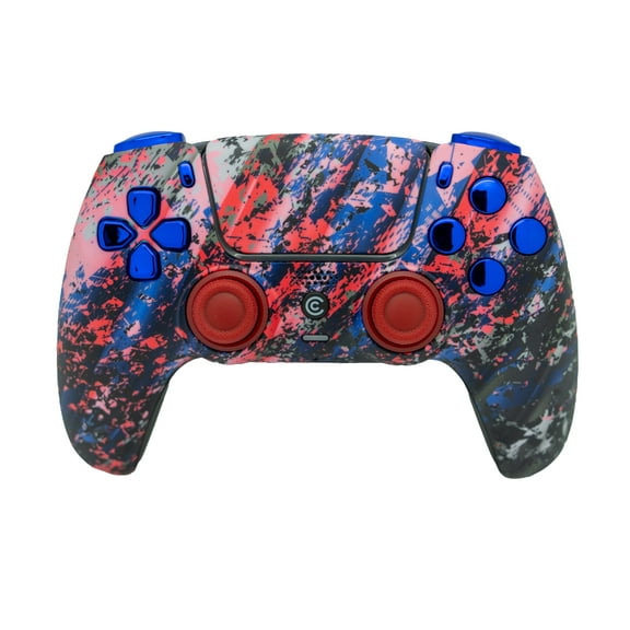 Custom Controllerzz Custom Wireless Controller Compatible with PS5 - Multiple Designs Available (Glacier Burn & Blue Chrome Inserts)