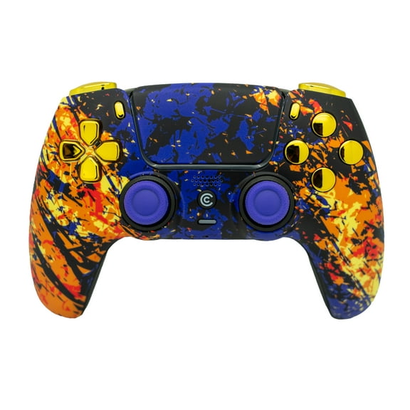 Custom Controllerzz Custom Wireless Controller Compatible with PS5 - Multiple Designs Available (Inferno Galaxy & Gold Chrome Inserts)